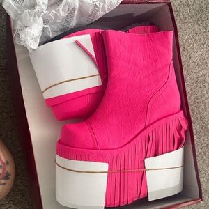 Demonia Vibrant Pink and White Platform Boots